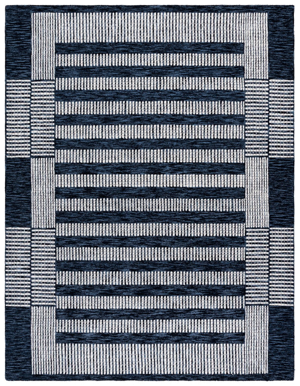 Safavieh Pine Hand-Tufted Navy And Ivory Geometric Wool Rug — Low-Profile Texture, Timeless Modern Elegance 5'-0" x 8'-0" PNE502N-5