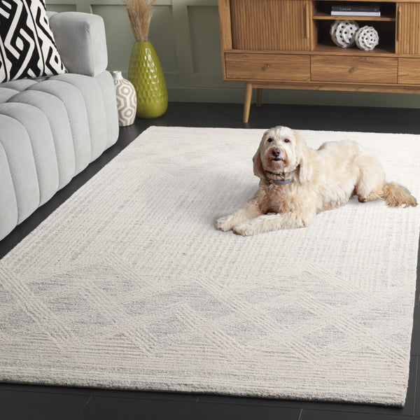 Safavieh Pine Handtufted Wool & Cotton Area Rug - Elegant Geometric Design For Timeless Home Sophistication Light Grey ,Ivory Wool & Cotton Pne601f-4