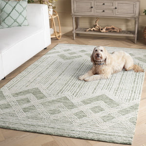 Safavieh Pine Handtufted Wool & Cotton Area Rug - Elegant Geometric Design For Timeless Home Sophistication Sage ,Ivory Wool & Cotton Pne601w-3