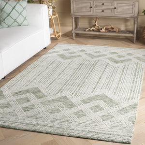 Safavieh Pine Handtufted Wool & Cotton Area Rug - Elegant Geometric Design For Timeless Home Sophistication Sage ,Ivory Wool & Cotton Pne601w-3