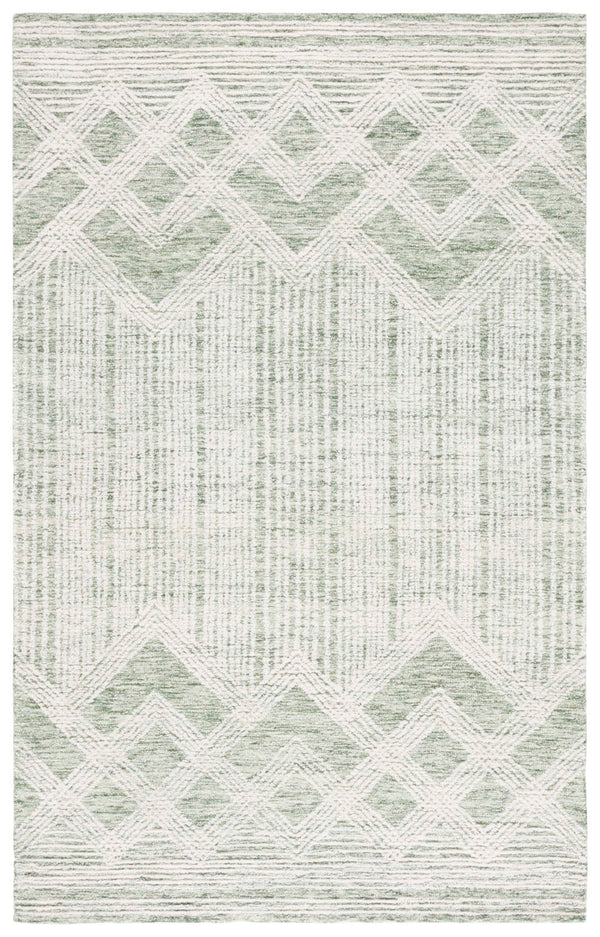 Safavieh Pine Handtufted Wool & Cotton Area Rug - Elegant Geometric Design For Timeless Home Sophistication Sage ,Ivory Wool & Cotton Pne601w-3