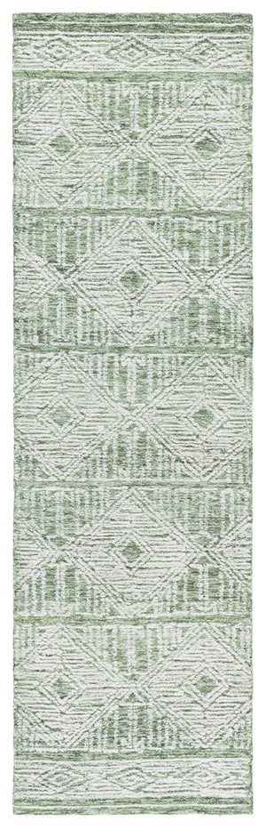 Safavieh Pine Handtufted Wool And Cotton Runner - Luxurious Geometric Design For Elegant Home Accents Green ,Ivory Wool & Cotton Pne603y-28