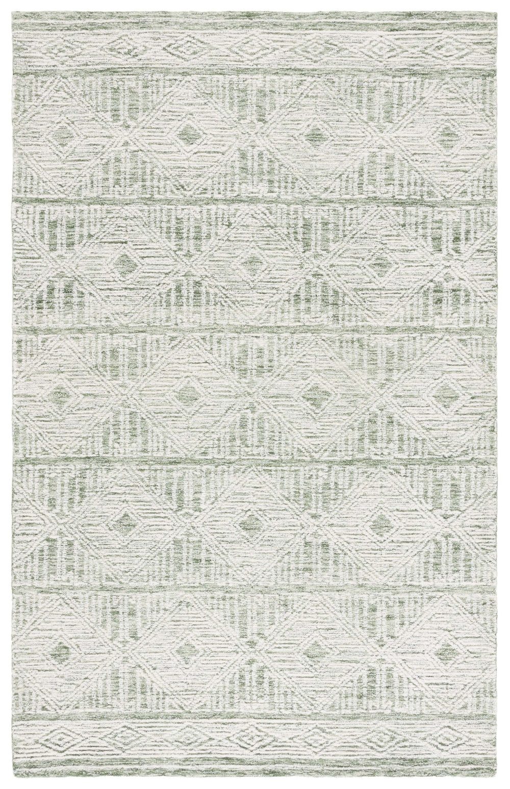 Safavieh Pine Handtufted Wool And Cotton Runner - Luxurious Geometric Design For Elegant Home Accents Green ,Ivory Wool & Cotton Pne603y-5