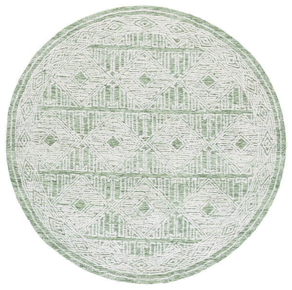 Safavieh Pine Handtufted Wool And Cotton Runner - Luxurious Geometric Design For Elegant Home Accents Green ,Ivory Wool & Cotton Pne603y-6r