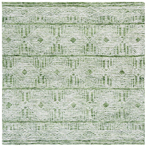 Safavieh Pine Handtufted Wool And Cotton Runner - Luxurious Geometric Design For Elegant Home Accents Green ,Ivory Wool & Cotton Pne603y-6sq