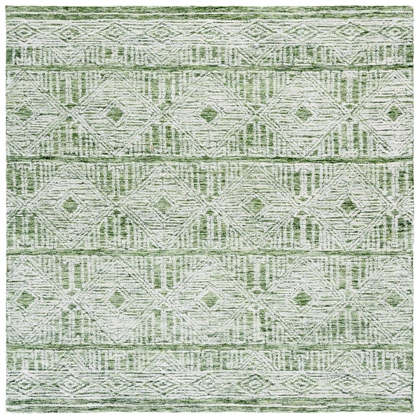 Safavieh Pine Handtufted Wool And Cotton Runner - Luxurious Geometric Design For Elegant Home Accents Green ,Ivory Wool & Cotton Pne603y-6sq