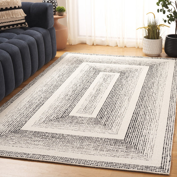 Safavieh Pine Handtufted Wool & Cotton Runner Rug - Unique Geometric Design For Elegant Hallway Decor Black ,Ivory Wool & Cotton Pne604z-5