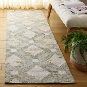 Safavieh Pine Hand-tufted Runner Rug – Elegant Geometric Design For Hallways, Entryways, And Corridors Sage ,Ivory 80% Wool,10% Cotton,10% Latex Pne701w-28