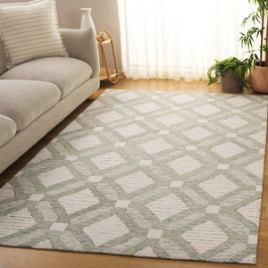 Safavieh Pine Hand-tufted Runner Rug – Elegant Geometric Design For Hallways, Entryways, And Corridors Sage ,Ivory 80% Wool,10% Cotton,10% Latex Pne701w-5