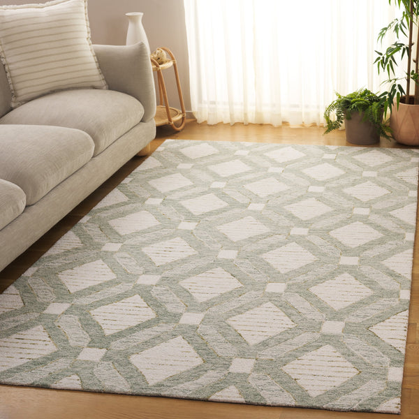 Safavieh Pine Hand-tufted Runner Rug – Elegant Geometric Design For Hallways, Entryways, And Corridors Sage ,Ivory 80% Wool,10% Cotton,10% Latex Pne701w-5