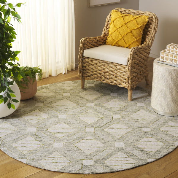 Safavieh Pine Hand-tufted Runner Rug – Elegant Geometric Design For Hallways, Entryways, And Corridors Sage ,Ivory 80% Wool,10% Cotton,10% Latex Pne701w-6r