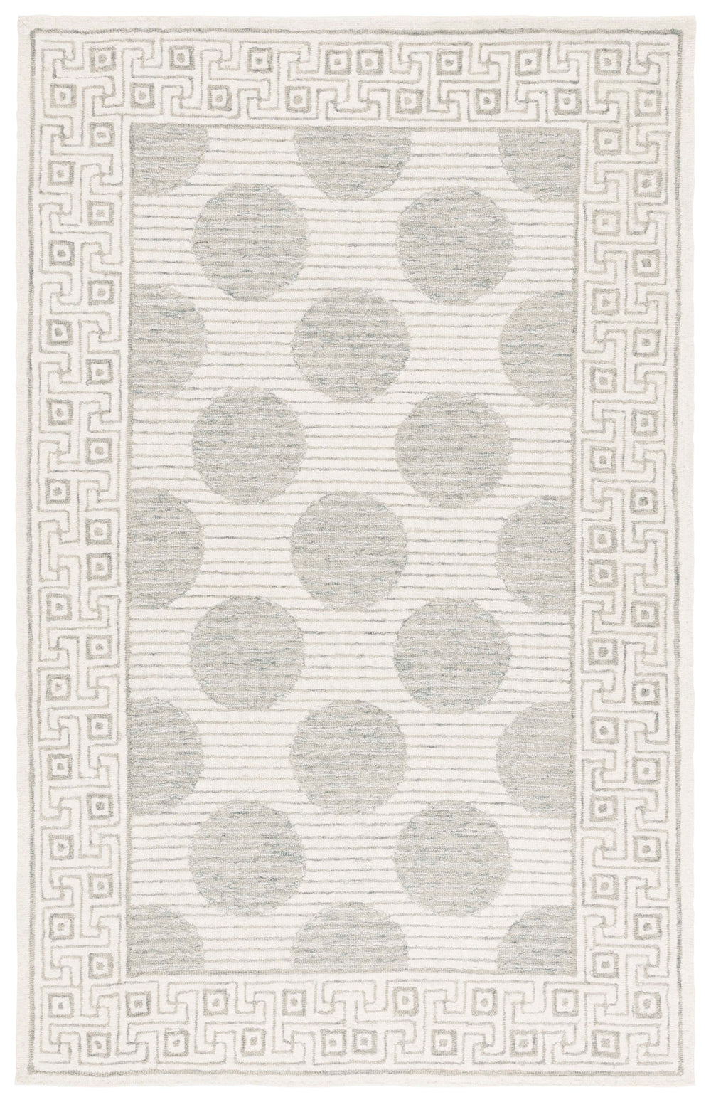 Safavieh Pine Hand-Tufted Sage Ivory Area Rug With Geometric Spheres & Greek Key Border, Plush Wool Blend 3'-0" x 5'-0" PNE702W-3