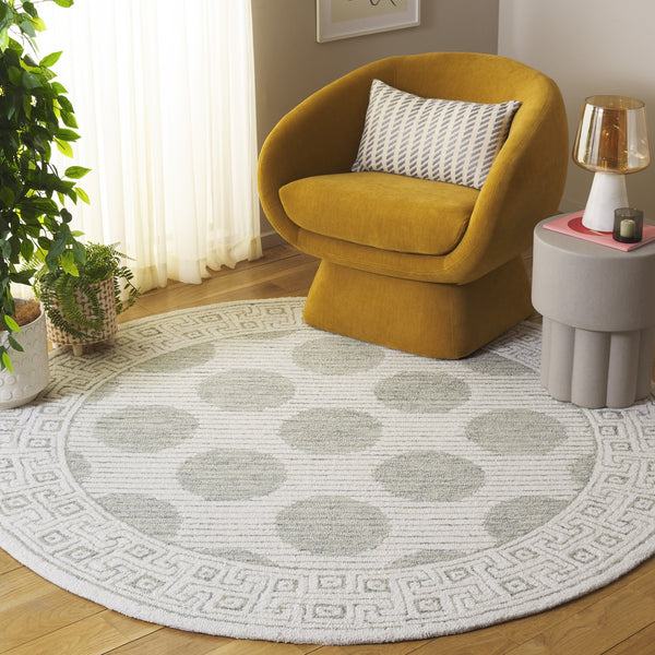 Safavieh Pine Hand-Tufted Sage Ivory Area Rug With Wool-Cotton Blend, Plush 3/8" Pile & Greek Key Border 8'-0" x 10'-0" PNE702W-8