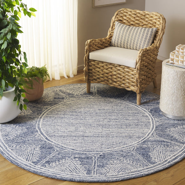 Safavieh Pine805m Luxurious Hand-tufted Runner Rug With Elegant Modern Design For Contemporary Spaces Blue ,Ivory 80% Wool,10% Cotton,10% Latex Pne805m-6r