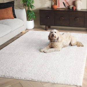 Safavieh Penelope Ivory Shag Rug 6'7"X8'7" Plush 5/8" Pile Power-Loomed Turkey, Polyester-Jute Blend, Eco Chic PNL540A-6