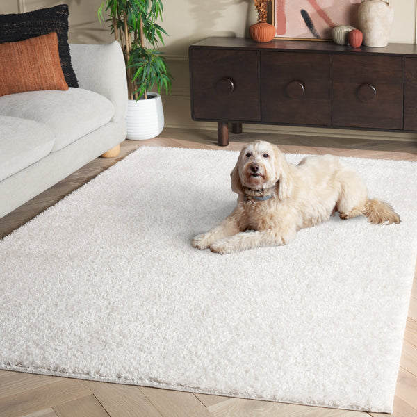 Safavieh Penelope Ivory Shag Rug 6'7"X8'7" Plush 5/8" Pile Power-Loomed Turkey, Polyester-Jute Blend, Eco Chic PNL540A-6