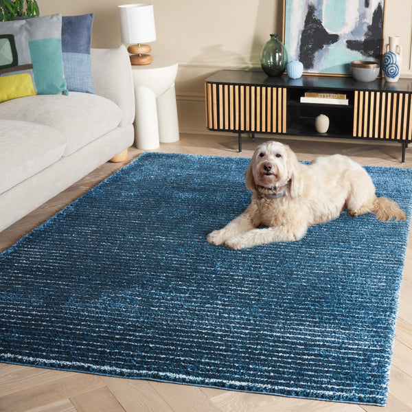 Safavieh Penelope Luxurious Shag Area Rug - Plush Comfort & Chic Design For Elegant Home Decor Transformation Navy ,Ivory 73% Polyester,27% Jute Pnl560n-6