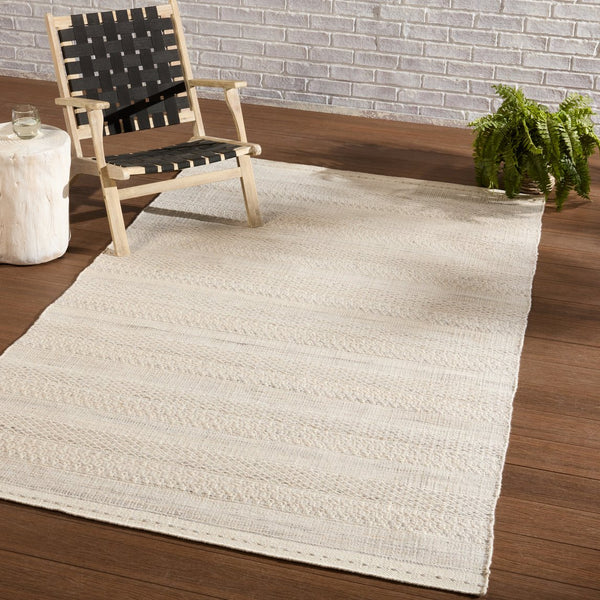 Jaipur Living Penrose Lenna Pnr05 Handwoven Handmade 100% Polyester Lines Tribal Outdoor Rug Cream, Light Gray 100% Polyester Rug153578