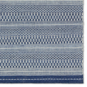 Jaipur Living Penrose Lenna Pnr06 Handwoven Handmade 100% Polyester Lines Stripes Outdoor Rug Blue, White 100% Polyester Rug159269