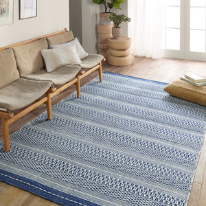 Jaipur Living Penrose Lenna Pnr06 Handwoven Handmade 100% Polyester Lines Stripes Outdoor Rug Blue, White 100% Polyester Rug159269