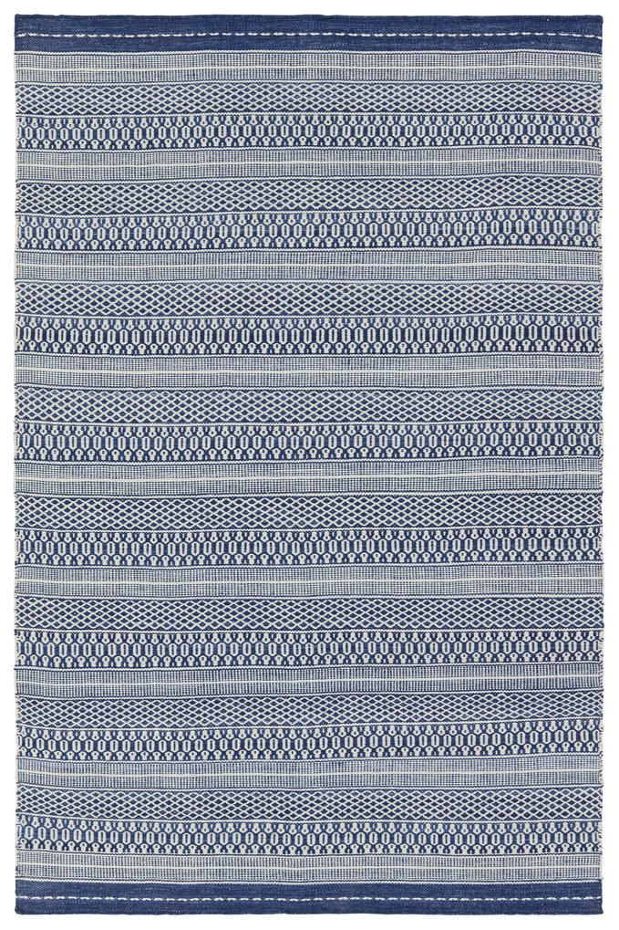 Jaipur Living Penrose Lenna Pnr06 Handwoven Handmade 100% Polyester Lines Stripes Outdoor Rug Blue, White 100% Polyester Rug159269