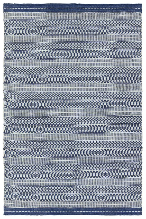 Jaipur Living Penrose Lenna Pnr06 Handwoven Handmade 100% Polyester Lines Stripes Outdoor Rug Blue, White 100% Polyester Rug159269