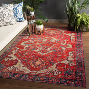 Jaipur Living Polaris Leighton Pol06 Rug142721 Powerloomed Machinemade 100% Polypropylene Traditional Medallion Outdoor Rug Red, Gray 100% Polypropylene Rug142721
