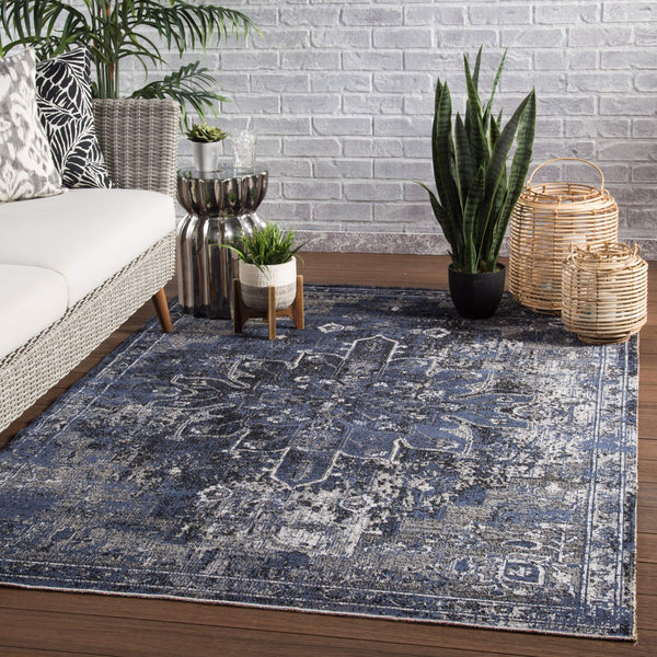 Jaipur Living Jaipur Living Isolde Polypropylene Round Rug Serapi Medallion for Indoor Outdoor Use Blue 9'10"X14' RUG145400