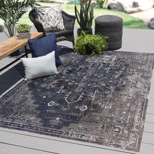 Jaipur Living Jaipur Living Isolde Polypropylene Round Rug Serapi Medallion for Indoor Outdoor Use Blue 9'10"X14' RUG145400