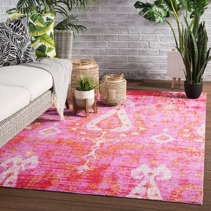 Jaipur Living Polaris Zenith Pol16 Powerloomed Machinemade 100% Polypropylene Contemporary Ikat Outdoor Rug Pink, Orange 100% Polypropylene Rug142935