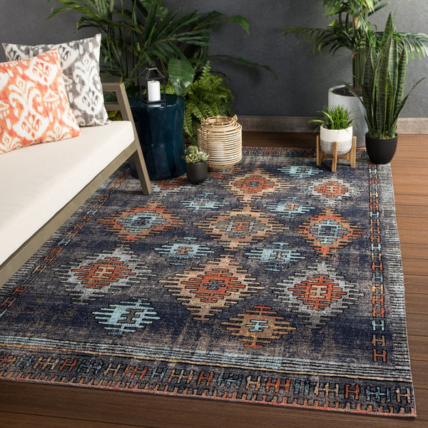 Jaipur Living Polaris Dez Pol18 Powerloomed Machinemade 100% Polypropylene Moroccan / Bohemian Tribal Outdoor Rug Blue, Orange 100% Polypropylene Rug142944