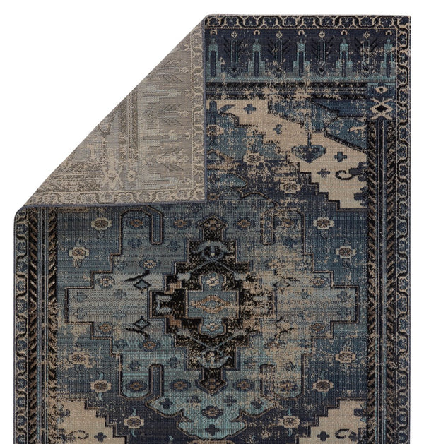 Jaipur Living Polaris Cicero Pol39 Rug149206 Powerloomed Machinemade 100% Polypropylene Vintage Medallion Outdoor Rug Blue, Gray 100% Polypropylene Rug149206