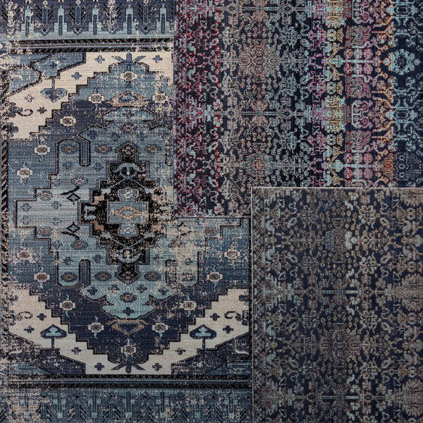 Jaipur Living Polaris Cicero Pol39 Rug149206 Powerloomed Machinemade 100% Polypropylene Vintage Medallion Outdoor Rug Blue, Gray 100% Polypropylene Rug149206