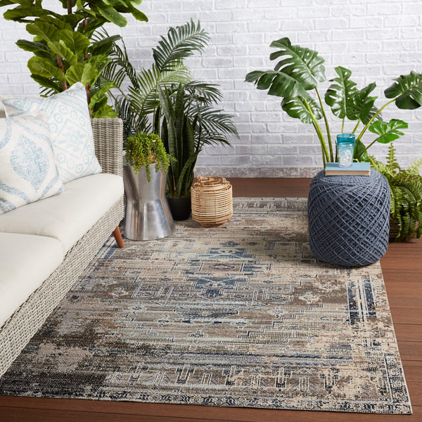 Jaipur Living Jaipur Living Cicero Tribal Medallion Polypropylene Indoor Outdoor Rug Taupe Blue RUG149084