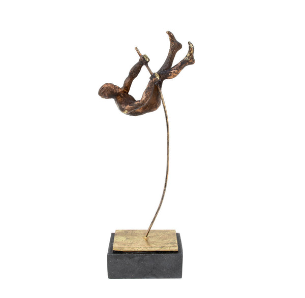 Zeugma Pole Vaulter Sculpture - Stunning Bronze Finish With Gold Leaf, 15" Height, Perfect For Home Decor   Cf1200347-d115