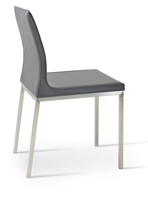 Soho Concept Polo Flat Chair Dining Chair - Stylish Bonded Leather Design With Sleek Chrome Legs For Modern Homes Chrome,Dark Grey  Soho-concept-dining-chair-05533