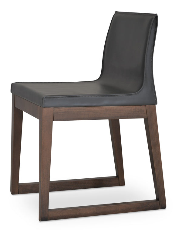 Soho Concept Polo Sled Wood Dining Chair In Stylish Grey Bonded Leather - Comfortable & Elegant Seating Option Grey  Soho-concept-dining-chair-05552