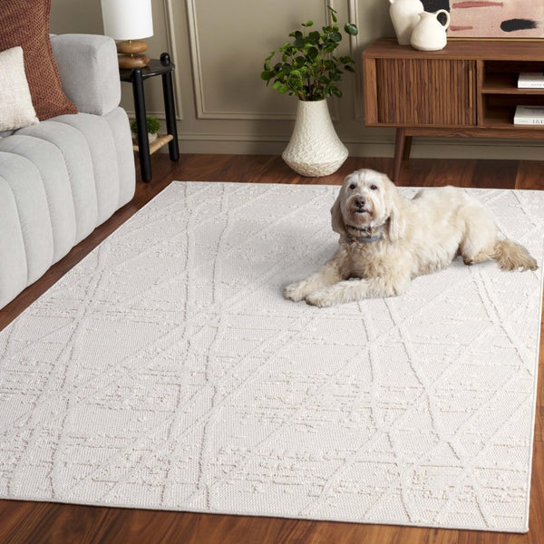 Safavieh Paros Ivory Geometric Runner Power Loomed Polypropylene Rug for Modern Hallways 5'-3" x 7'-6" POS114A-5