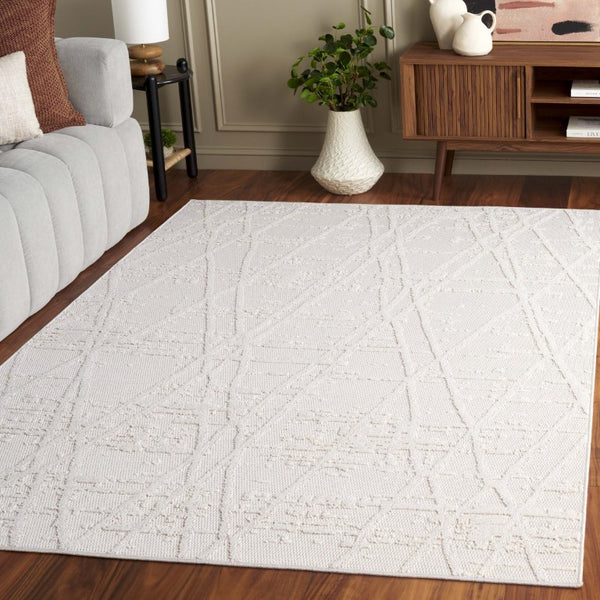 Safavieh Paros Ivory Geometric Runner Power Loomed Polypropylene Rug for Modern Hallways 6'-7" x 8'-7" POS114A-6