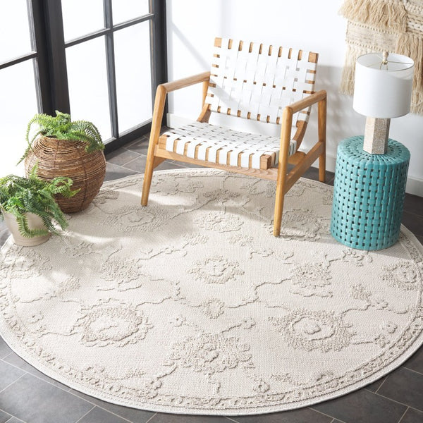 Safavieh Paros Ivory Oriental Hallway Runner Power Loomed Polypropylene Low Pile Turkish Rug 6'-7" x 6'-7" - Round POS118A-7R