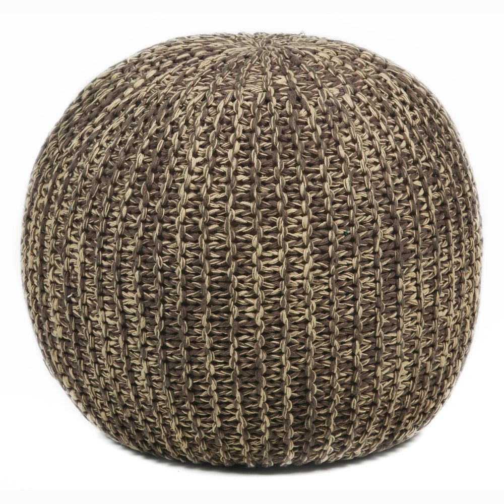 Chandra Rugs Hand-knitted Contemporary Cotton Pouf - Stylish, Cozy Footrest & Artful Home Decor Accent Piece Beige,Brown Outer, Cotton,Filling, Polystyrene Balls Pou102