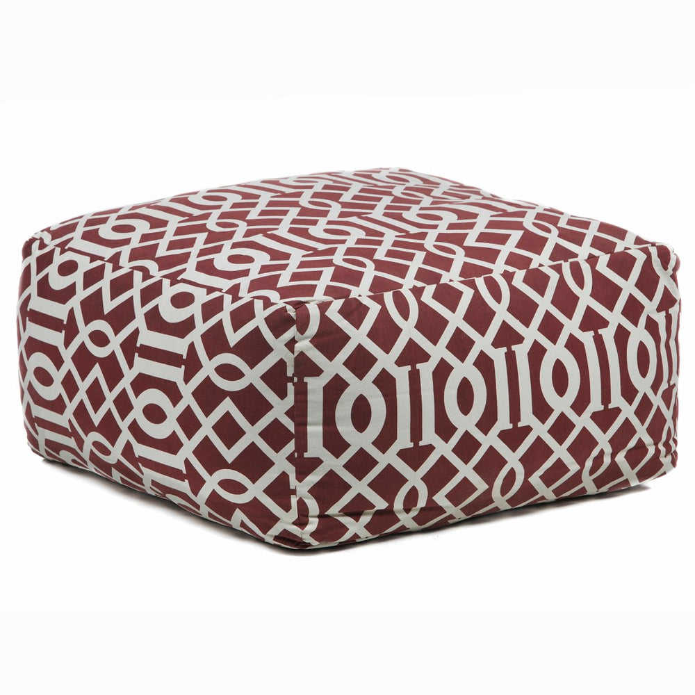 Chandra Rugs Handmade Contemporary Printed Cotton Pouf – Vibrant Artistry For Stylish Seating And Relaxation Maroon,Cream Outer, Cotton,Filling, Cotton Pou110