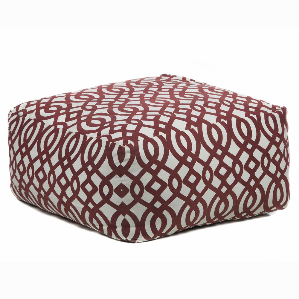 Chandra Rugs Handmade Contemporary Printed Cotton Pouf - Stylish Artistry, Versatile Seating, Durable Comfort! Cream,Maroon Outer, Cotton,Filling, Cotton Pou111