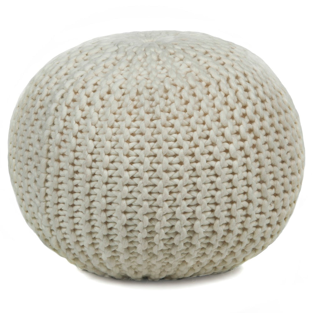 Chandra Rugs Hand-knitted Contemporary Wool Pouf - Luxurious, Versatile Seating For A Stylish Modern Living Space Ivory Outer, Wool,Filling, Polystyrene Balls Pou115
