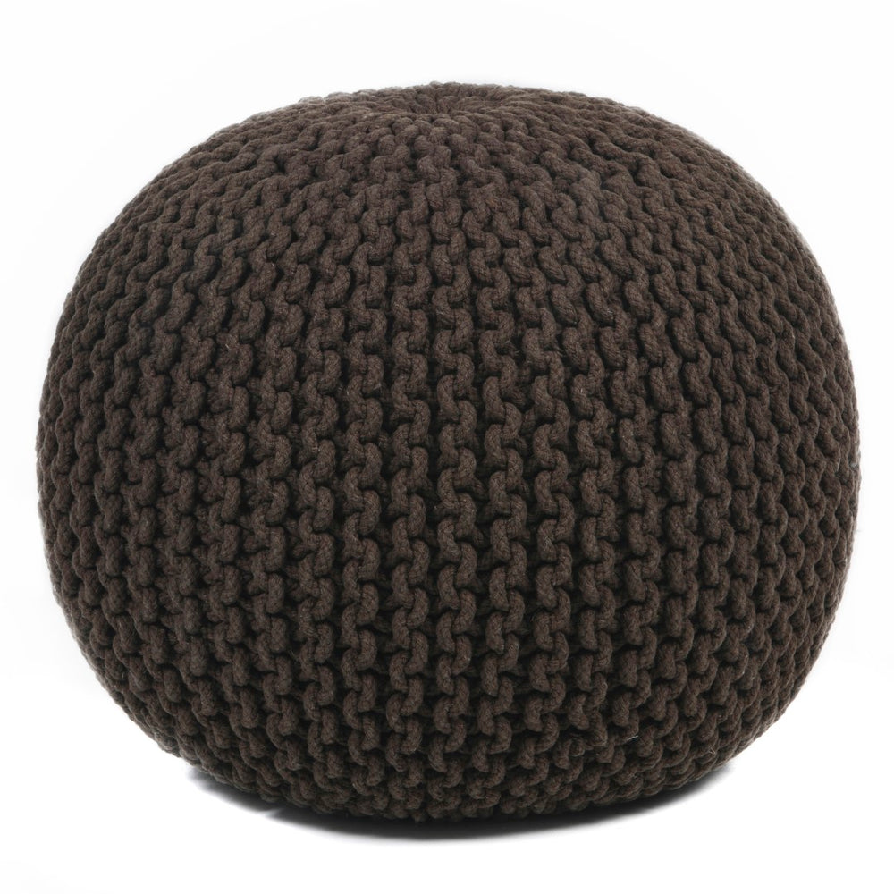 Chandra Rugs Hand-knitted Contemporary Cotton Cord Pouf – Artisanal Style, Vibrant Colors, Ultimate Comfort! Brown Outer, Cotton,Filling, Polystyrene Balls Pou118