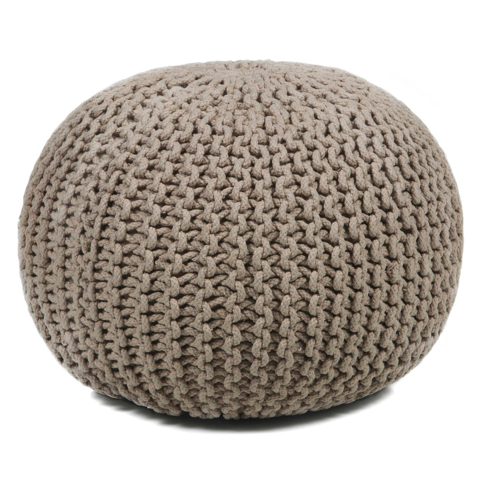 Chandra Rugs Hand-knitted Contemporary Cotton Cord Pouf - Stylish, Comfortable, And Perfect For Any Living Space! Beige Outer, Cotton,Filling, Polystyrene Balls Pou119