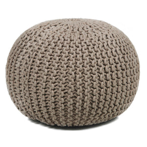 Chandra Rugs Hand-knitted Contemporary Cotton Cord Pouf - Stylish, Comfortable, And Perfect For Any Living Space! Beige Outer, Cotton,Filling, Polystyrene Balls Pou119