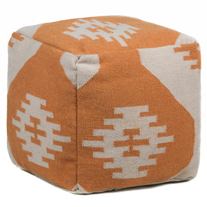 Chandra Rugs Hand-knitted Contemporary Wool Pouf - Stylish Handmade Accent For Modern Home Decor & Comfort Orange,Cream Outer, Wool,Filling, Cotton Pou129