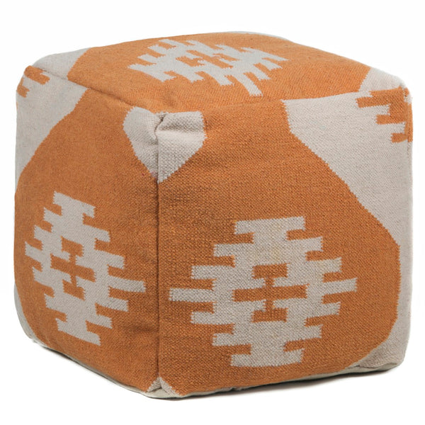 Chandra Rugs Hand-knitted Contemporary Wool Pouf - Stylish Handmade Accent For Modern Home Decor & Comfort Orange,Cream Outer, Wool,Filling, Cotton Pou129