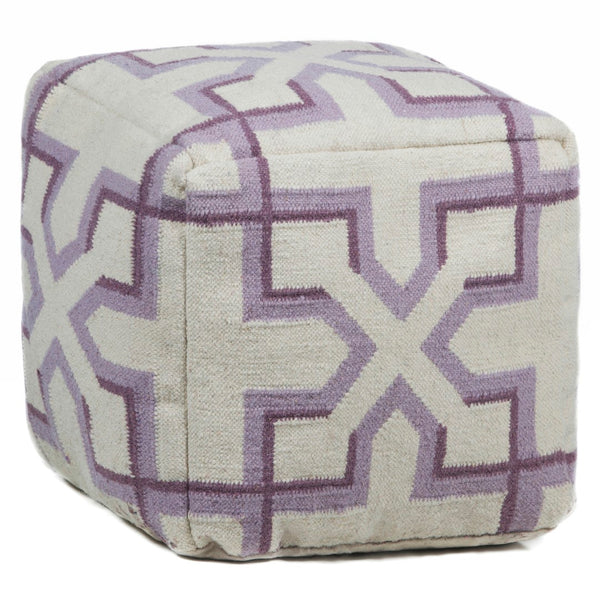 Chandra Rugs Hand-knitted Contemporary Wool Pouf - Artisanal Comfort, Stylish Seating & Chic Footrest For Your Home Cream,Purple,Plum Outer, Wool,Filling, Cotton Pou132